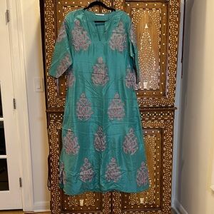 Muriel Brandolini Silk Teal Kaftan